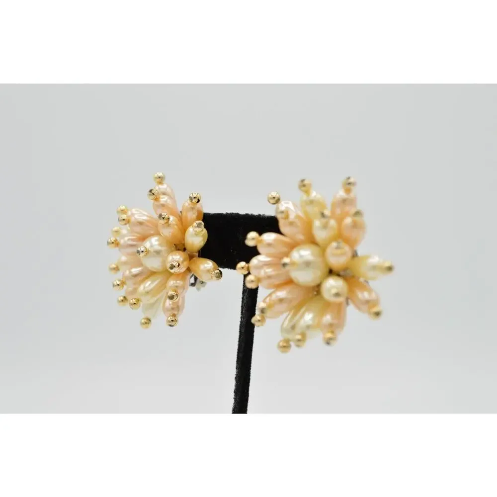 Vintage Clip On Earrings Chunky Faux Pearl Beaded Cluster Chunky NOS 1980s 9L